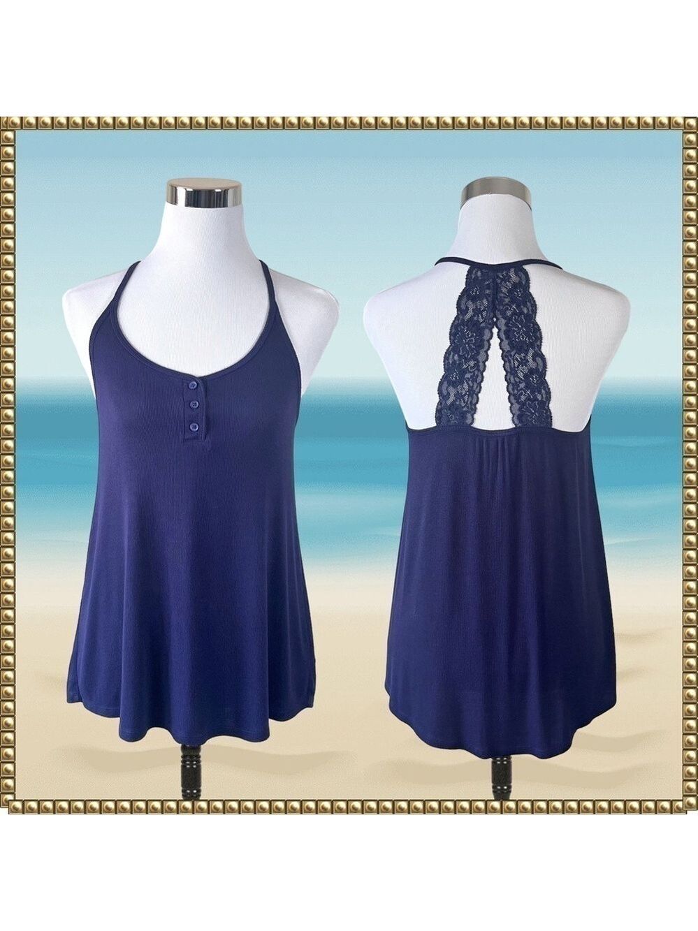 Floreat Anthropologie Navy Lace Racerback Tank Medium